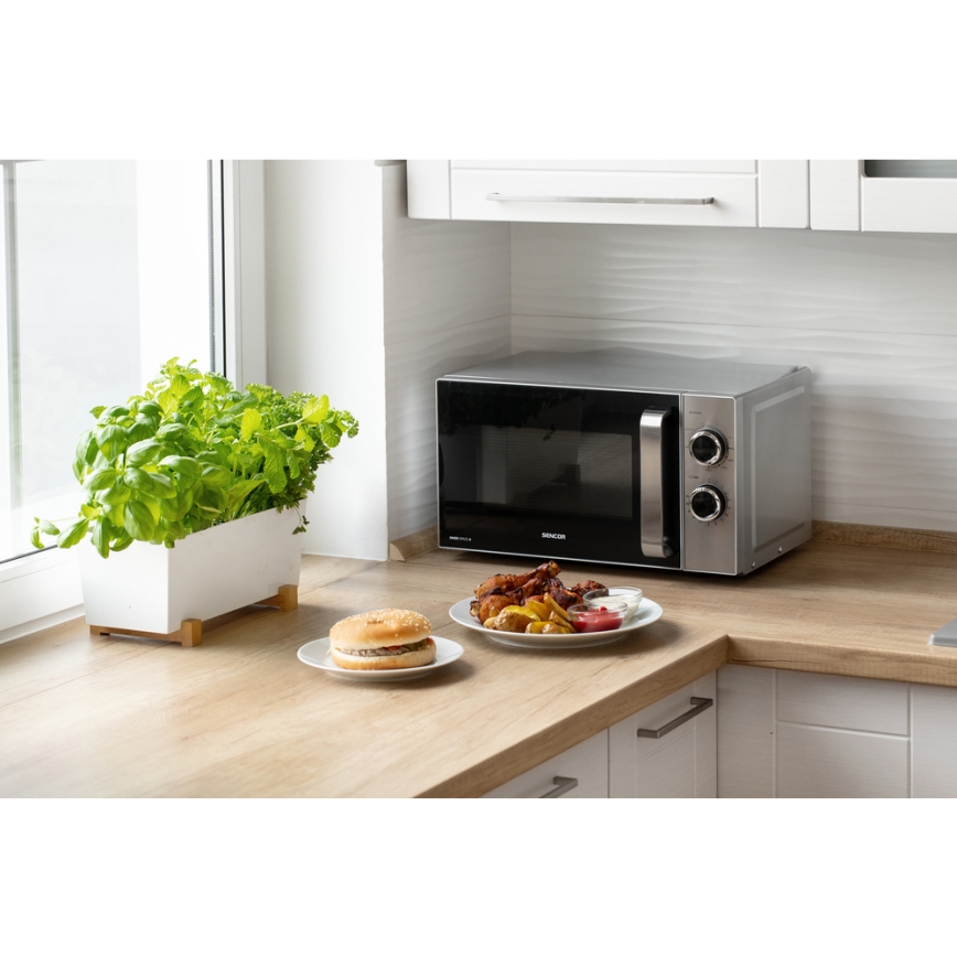 Sencor - Микровълнова фурна с функция грил 700W/900W/230V 17 л неръждаема стомана