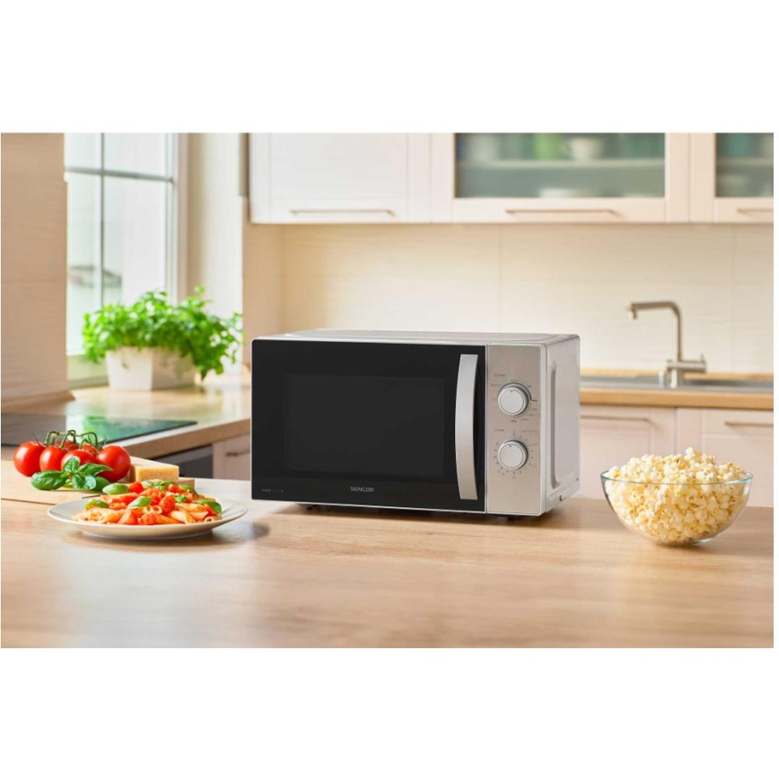 Sencor - Микровълнова фурна с грил функция 700W/1000W/230V 20 л матов хром