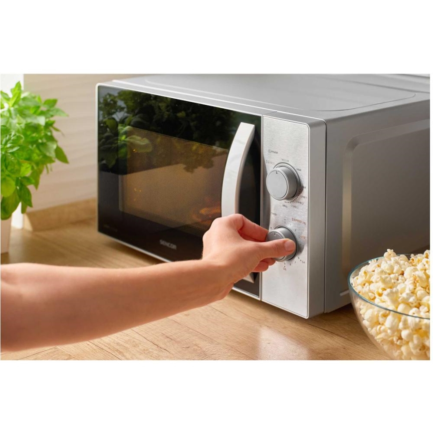 Sencor - Микровълнова фурна с грил функция 700W/1000W/230V 20 л матов хром