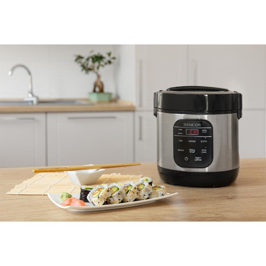 Sencor - Мултифункционална оризоварка 350W/230V 0,6 л неръждаема/черна
