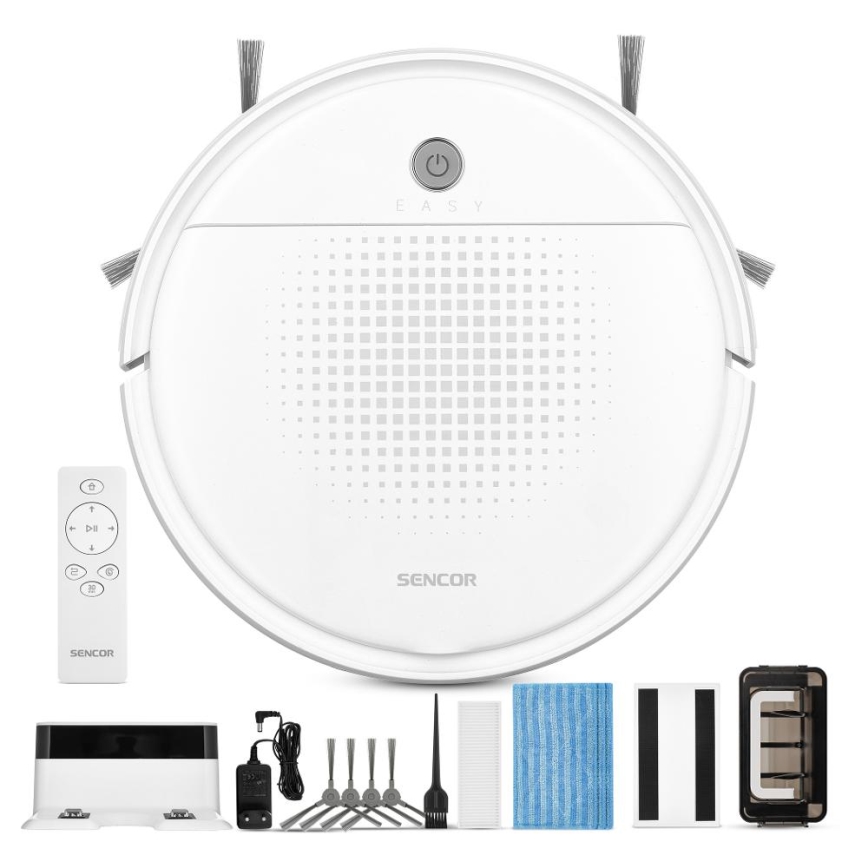 Sencor - Прахосмукачка робот с моп 2в1 18W/1500 mAh бял + дистанционно управление