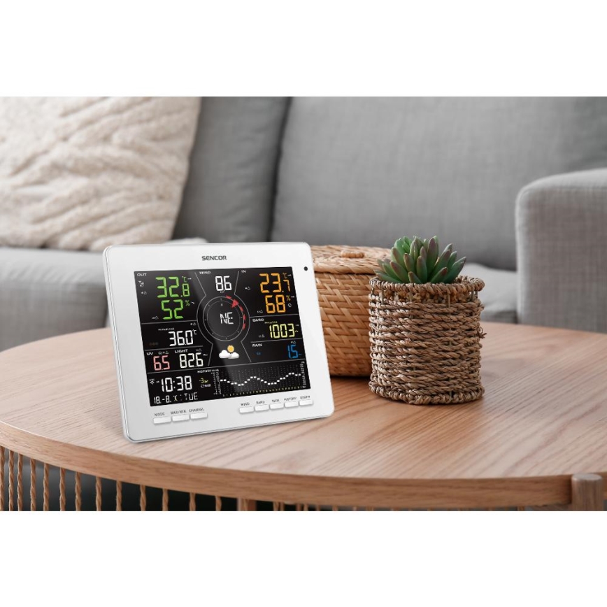 Sencor - Професионална метеостанция с цветен LCD дисплей 5V 1xCR2032 + 3xAA + 2xAA Wi-Fi Tuya