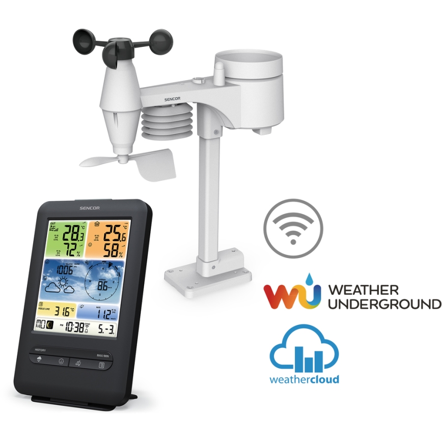 Sencor - Професионална метеорологична станция с цветен LCD дисплей 1xCR2032 + 3xAA Wi-Fi