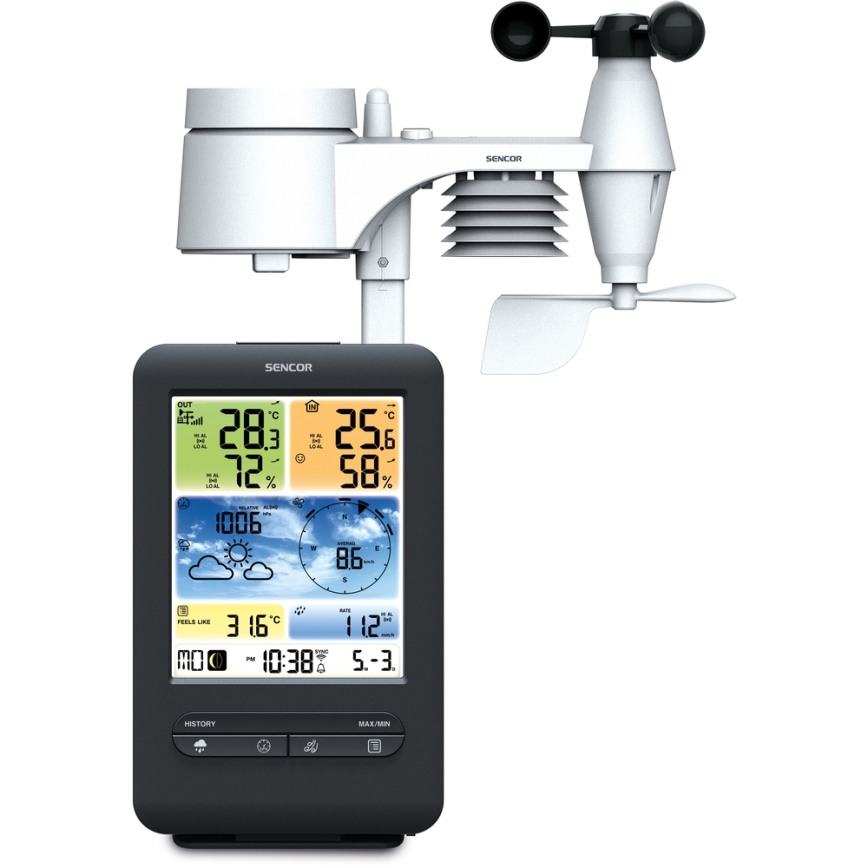 Sencor - Професионална метеорологична станция с цветен LCD дисплей 1xCR2032 + 3xAA Wi-Fi