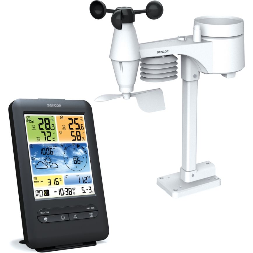 Sencor - Професионална метеорологична станция с цветен LCD дисплей 1xCR2032 + 3xAA Wi-Fi