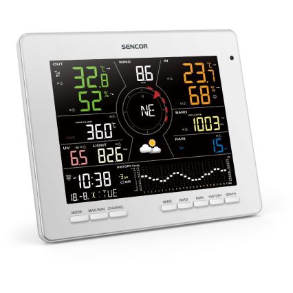 Sencor - Професионална метеорологична станция с цветен LCD дисплей 5V 1xCR2032 + 3xAA + 2xAA Wi-Fi Tuya
