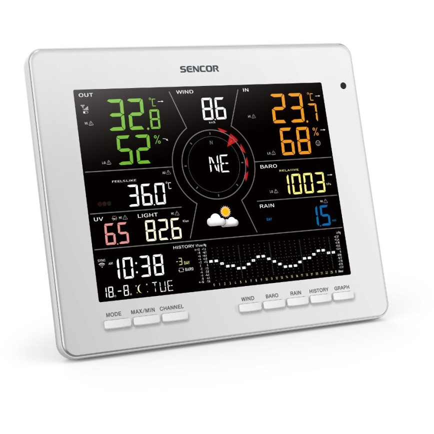 Sencor - Професионална метеорологична станция с цветен LCD дисплей 5V 1xCR2032 + 3xAA + 2xAA Wi-Fi Tuya