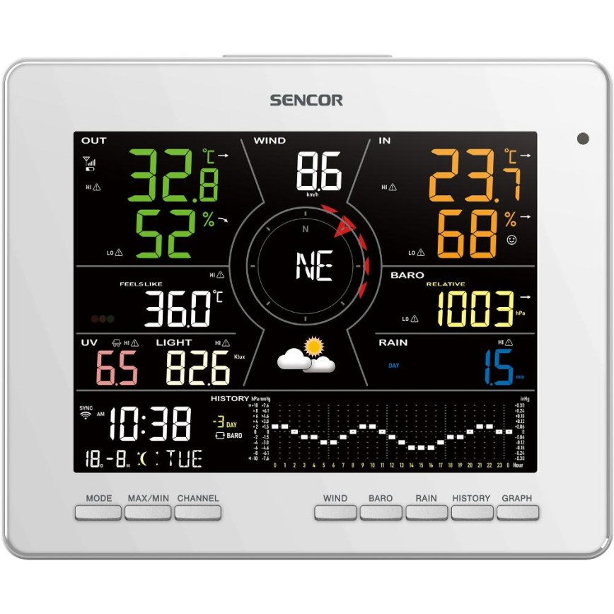 Sencor - Професионална метеорологична станция с цветен LCD дисплей 5V 1xCR2032 + 3xAA + 2xAA Wi-Fi Tuya