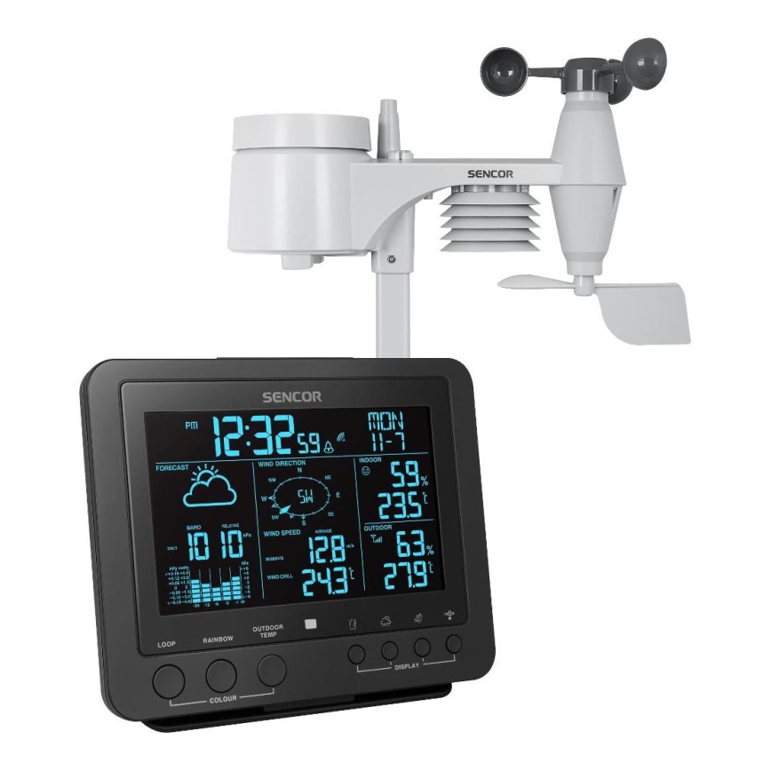 Sencor - Професионална метеорологична станция с цветен LCD дисплей 5V/1xCR2032 + 3xAA