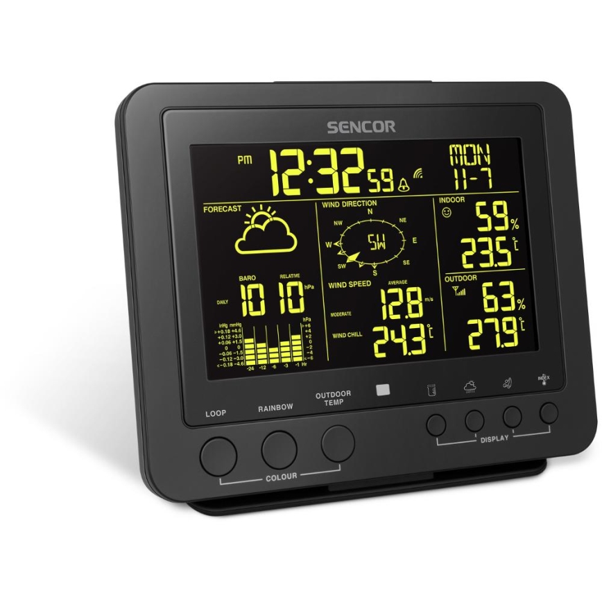 Sencor - Професионална метеорологична станция с цветен LCD дисплей 5V/1xCR2032 + 3xAA