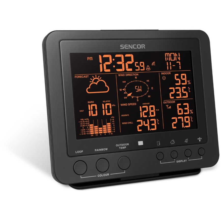Sencor - Професионална метеорологична станция с цветен LCD дисплей 5V/1xCR2032 + 3xAA
