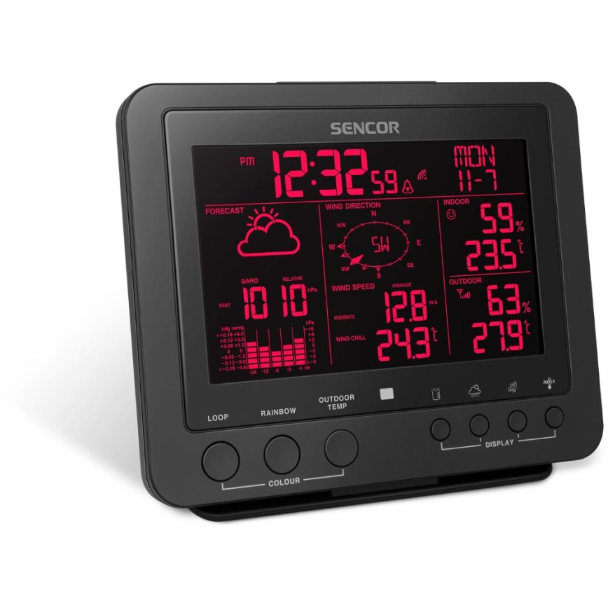 Sencor - Професионална метеорологична станция с цветен LCD дисплей 5V/1xCR2032 + 3xAA