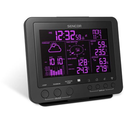 Sencor - Професионална метеорологична станция с цветен LCD дисплей 5V/1xCR2032 + 3xAA