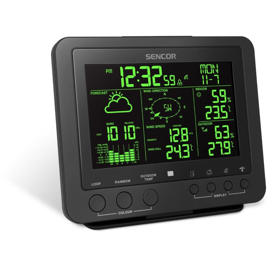 Sencor - Професионална метеорологична станция с цветен LCD дисплей 5V/1xCR2032 + 3xAA