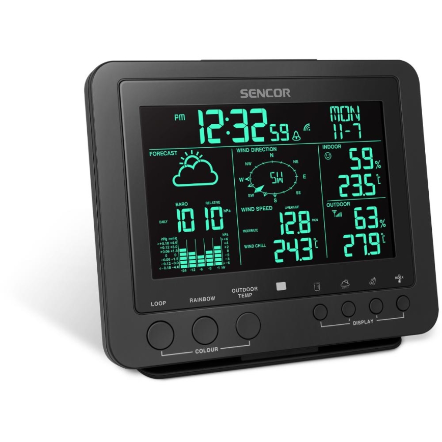 Sencor - Професионална метеорологична станция с цветен LCD дисплей 5V/1xCR2032 + 3xAA