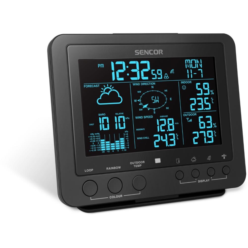 Sencor - Професионална метеорологична станция с цветен LCD дисплей 5V/1xCR2032 + 3xAA