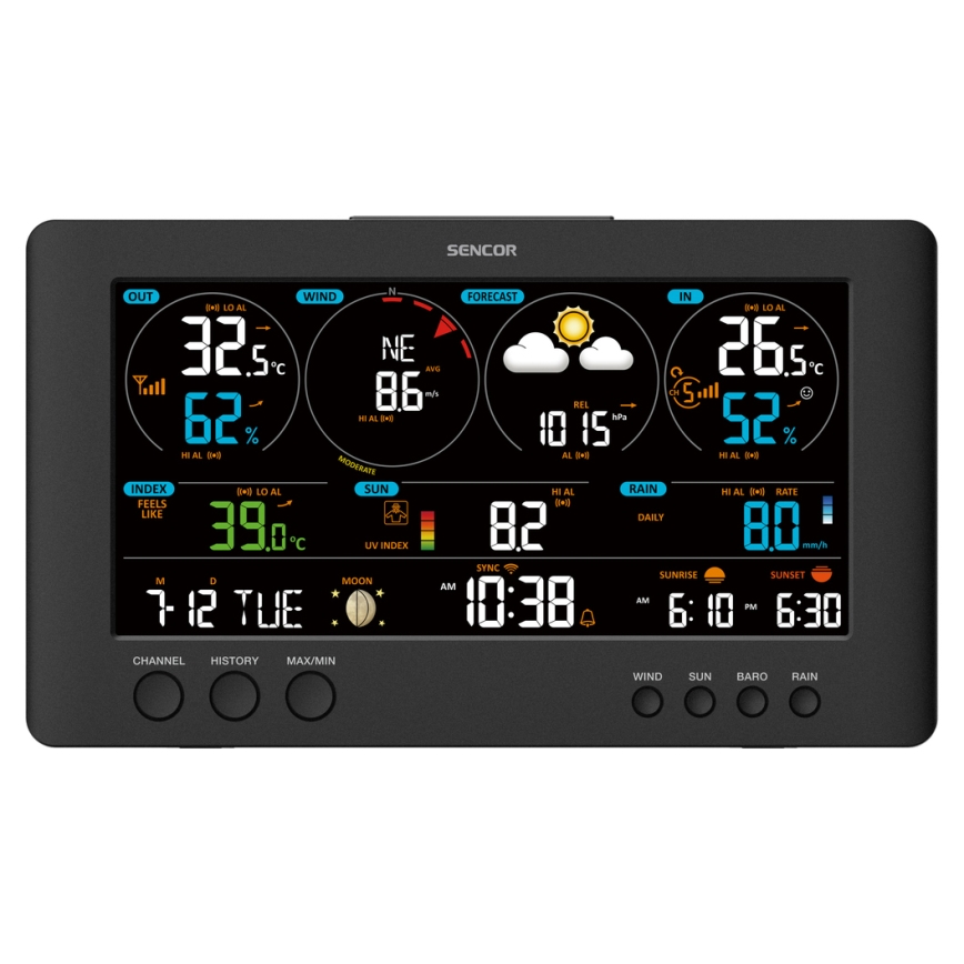 Sencor - Професионална метеорологична станция с цветен LCD дисплей 5V/1xCR2032 + 3xAA Wi-Fi