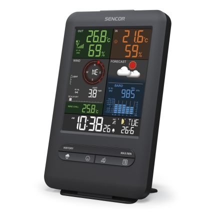 Sencor - Професионална метеорологична станция с LCD дисплей и будилник 1xCR2032 + 3xAA