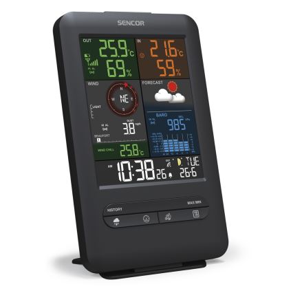 Sencor - Професионална метеорологична станция с LCD дисплей и будилник 1xCR2032 + 3xAA