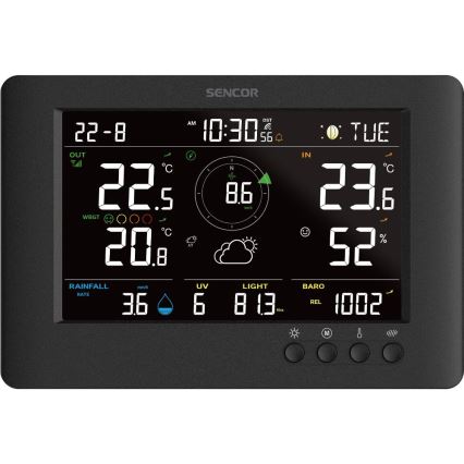 Sencor - Професионална метеорологична станция с цветен LCD дисплей и будилник 5V/1xCR2032 + 3xAA