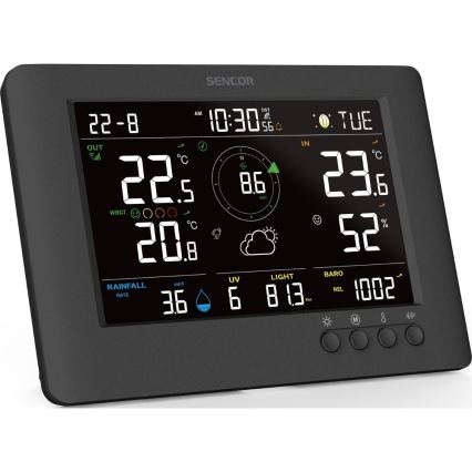 Sencor - Професионална метеорологична станция с цветен LCD дисплей и будилник 5V/1xCR2032 + 3xAA