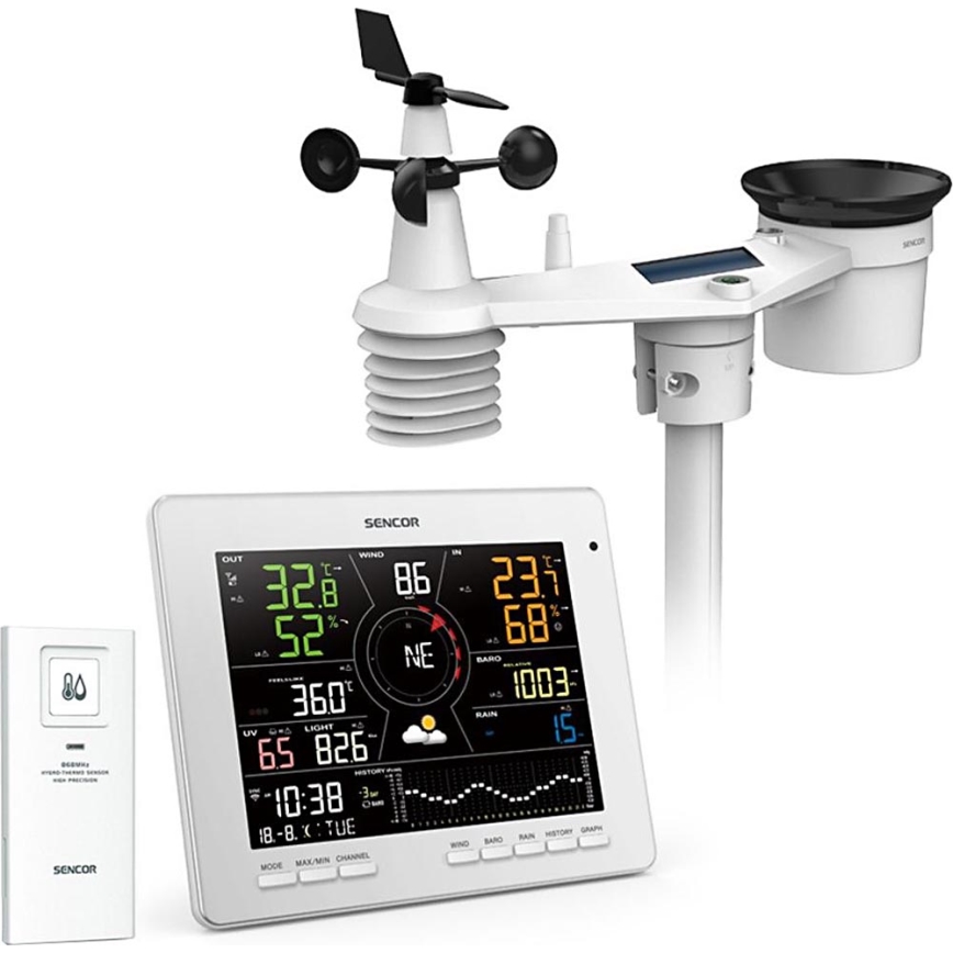 Sencor - Професионална метеостанция с цветен LCD дисплей 5V 1xCR2032 + 3xAA + 2xAA Wi-Fi Tuya