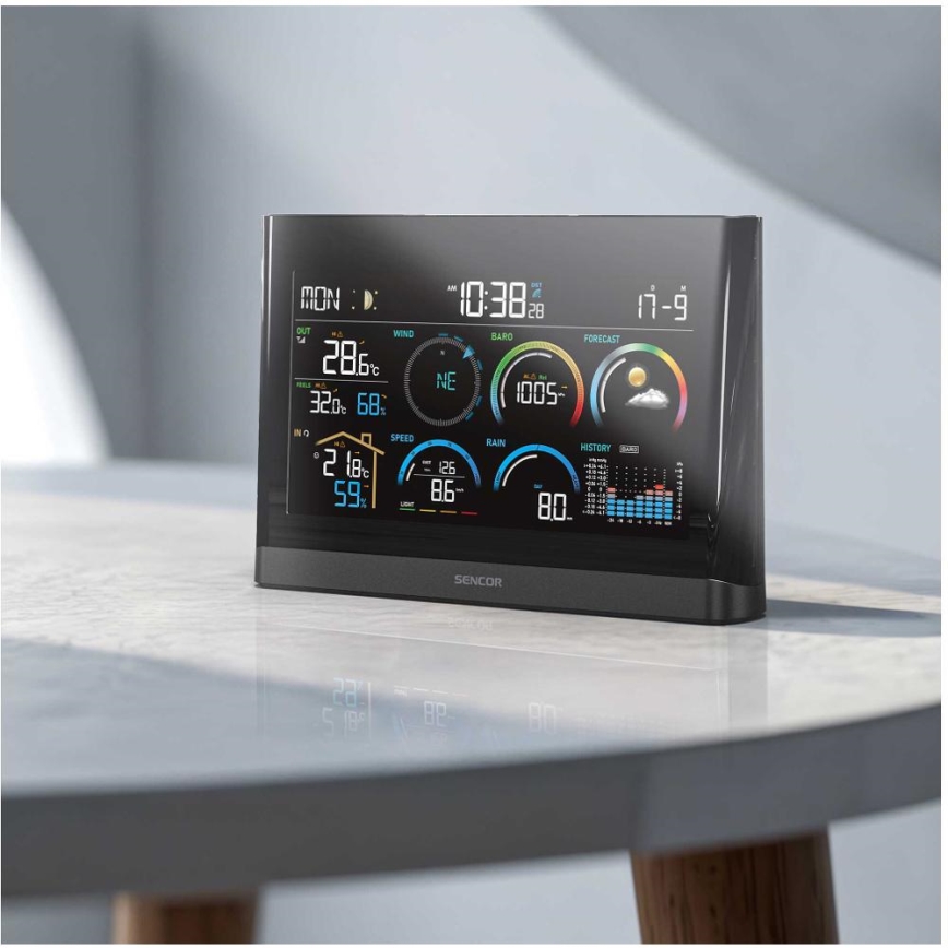 Sencor - Професионална метеостанция с цветен LCD дисплей и будилник 5V/3xAAA + 3xAA