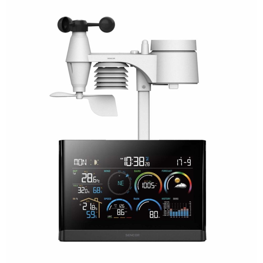 Sencor - Професионална метеостанция с цветен LCD дисплей и будилник 5V/3xAAA + 3xAA