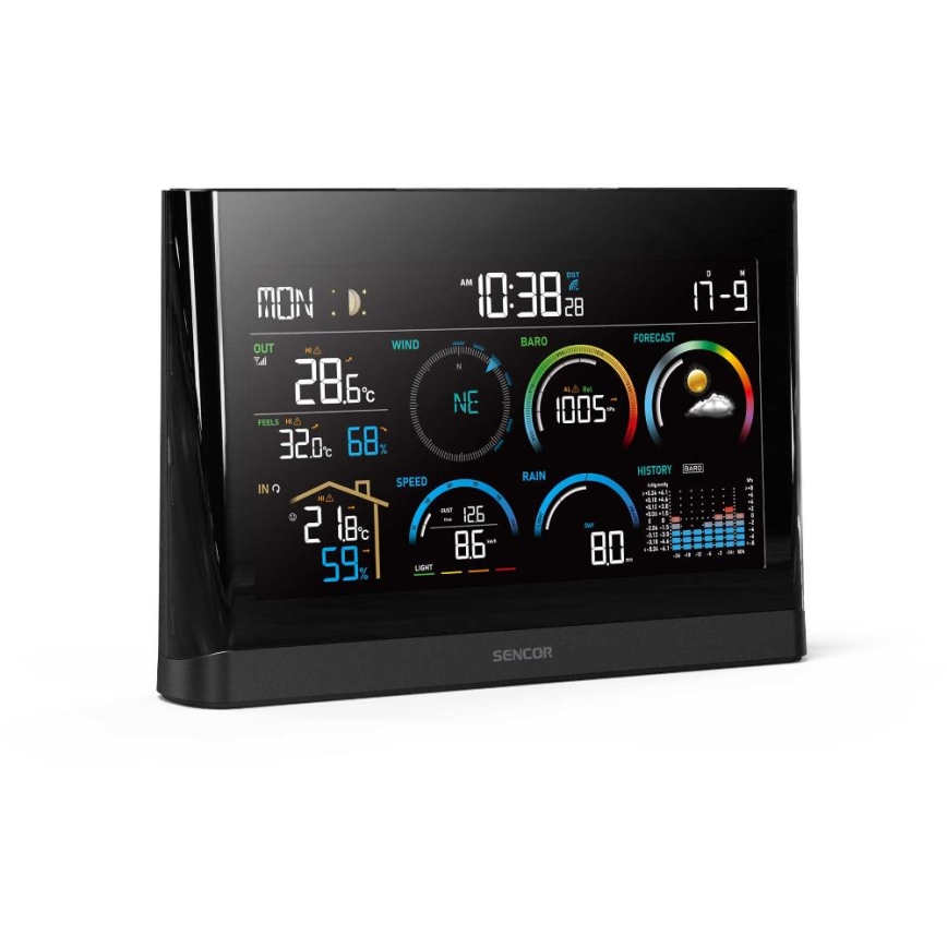 Sencor - Професионална метеостанция с цветен LCD дисплей и будилник 5V/3xAAA + 3xAA