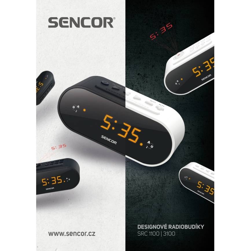 Sencor - Радио будилник с LED дисплей и проектор 5W/230V 1xCR2032 бял