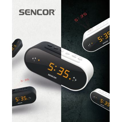 Sencor - Радио будилник с LED дисплей и проектор 5W/230V 1xCR2032 черен
