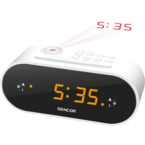 Sencor - Радио будилник с LED дисплей и проектор 5W/230V бял