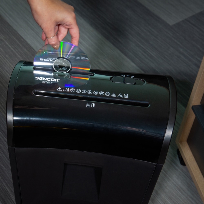 Sencor - Шредер за CD и хартия A4 обем 14л 230V черен