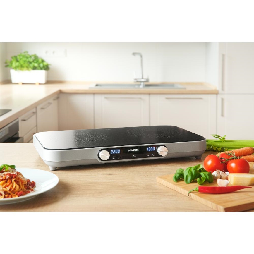 Sencor - Стъклокерамичен плот с 2 нагревателни зони с LCD дисплей 3500W/230V