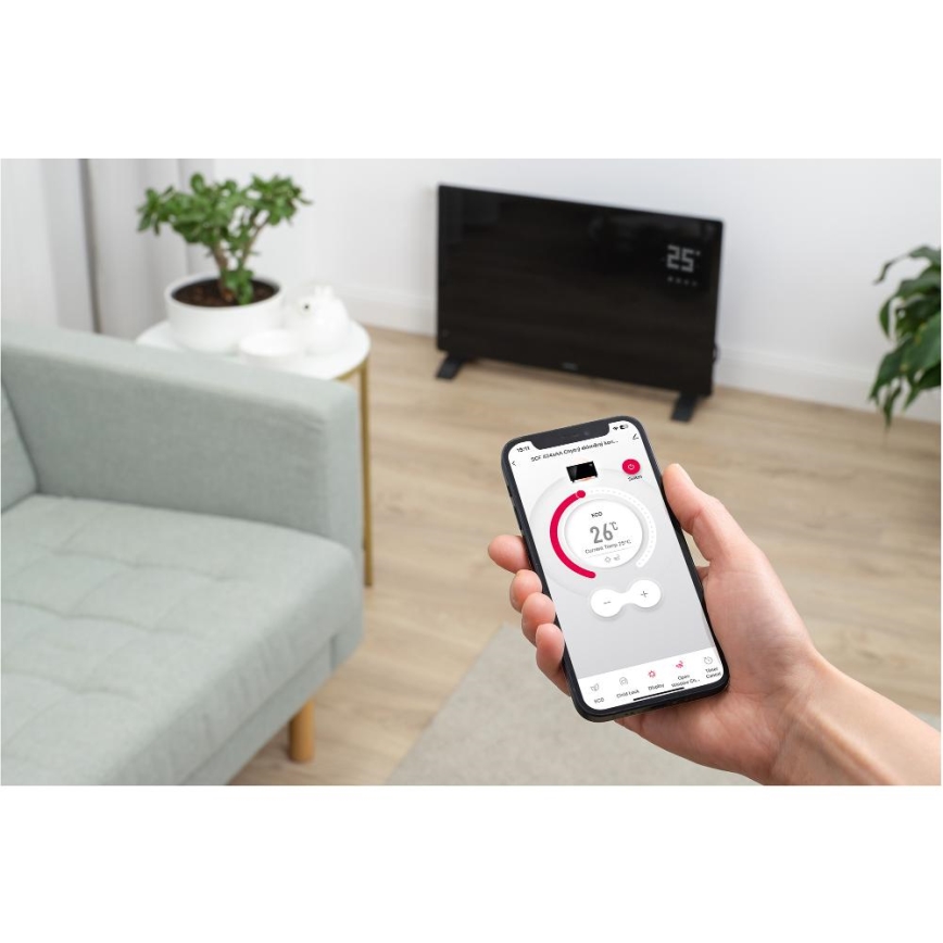 Sencor - Интелигентен директен електрически нагревател/конвектор 2000W/230V IP24 Wi-Fi черен + дистанционно управление