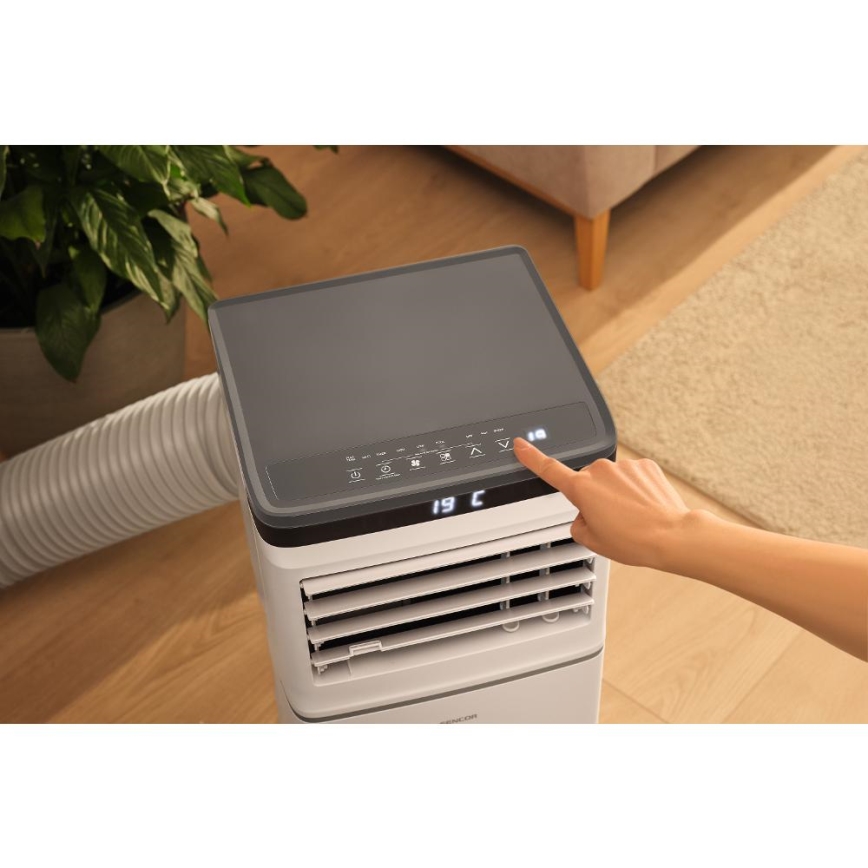 Sencor - Умен преносим климатик 3 в 1 с пълен комплект аксесоари, 815 W / 230 V, 8000 BTU, Wi‑Fi, бял + дистанционно управление