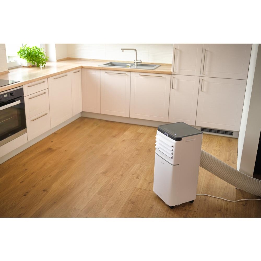 Sencor - Умен преносим климатик 3 в 1 с пълен комплект аксесоари, 815 W / 230 V, 8000 BTU, Wi‑Fi, бял + дистанционно управление