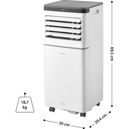 Sencor - Умен преносим климатик 3 в 1 с пълен комплект аксесоари, 815 W / 230 V, 8000 BTU, Wi‑Fi, бял + дистанционно управление