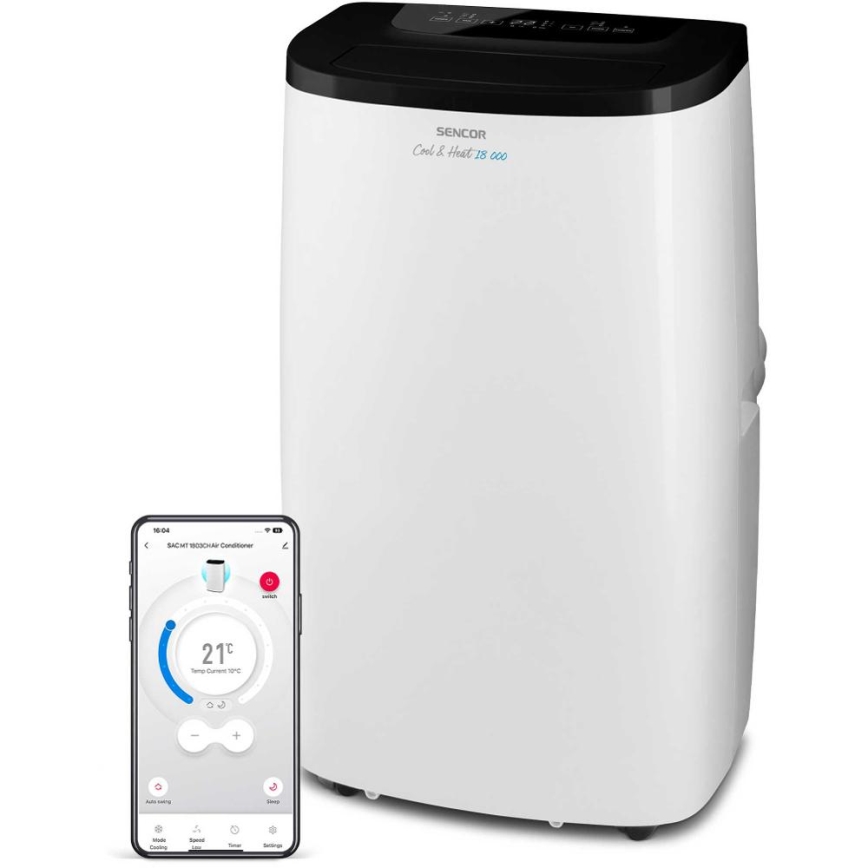 Sencor - Смарт преносим климатик 4 в 1 с пълен комплект аксесоари 1750W/230V 18000 BTU Wi-Fi бял + дистанционно управление