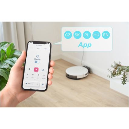 Sencor - Умен роботизиран прахосмукач с функция моп 2 в 1, 28W/2600 mAh, Wi-Fi, бял + дистанционно управление