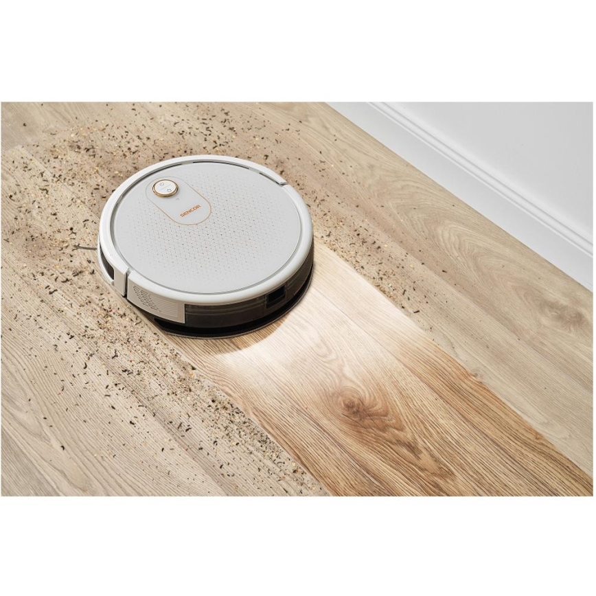 Sencor - Умен роботизиран прахосмукач с функция моп 2 в 1, 28W/2600 mAh, Wi-Fi, бял + дистанционно управление