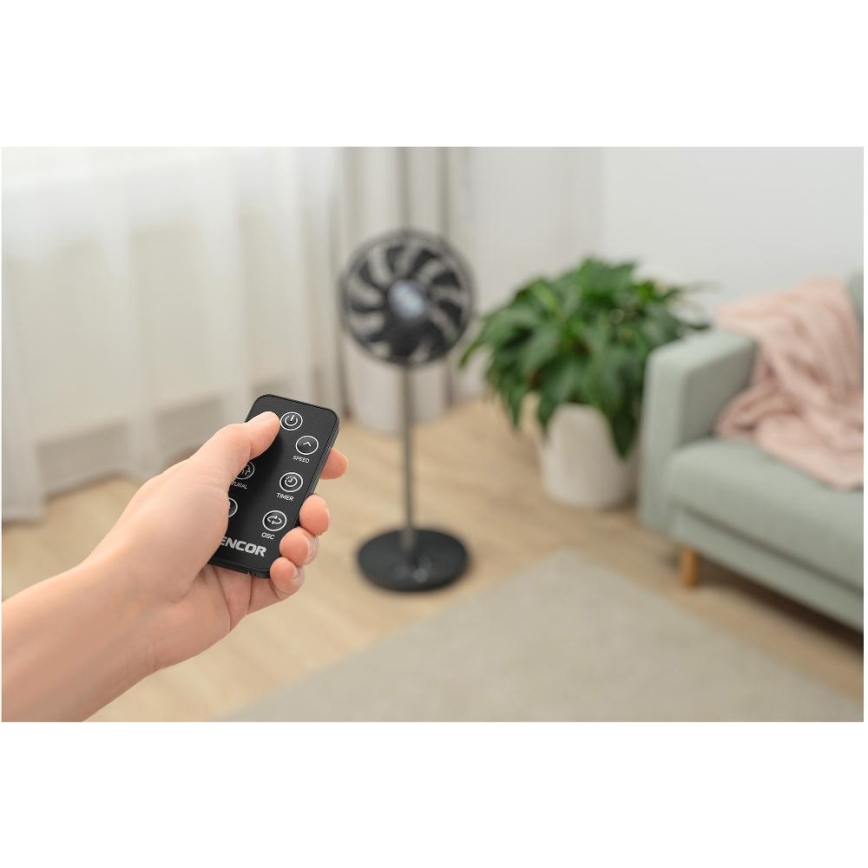 Sencor - Подов вентилатор 3D UltraSilent 26W/230V Wi‑Fi черен + дистанционно управление