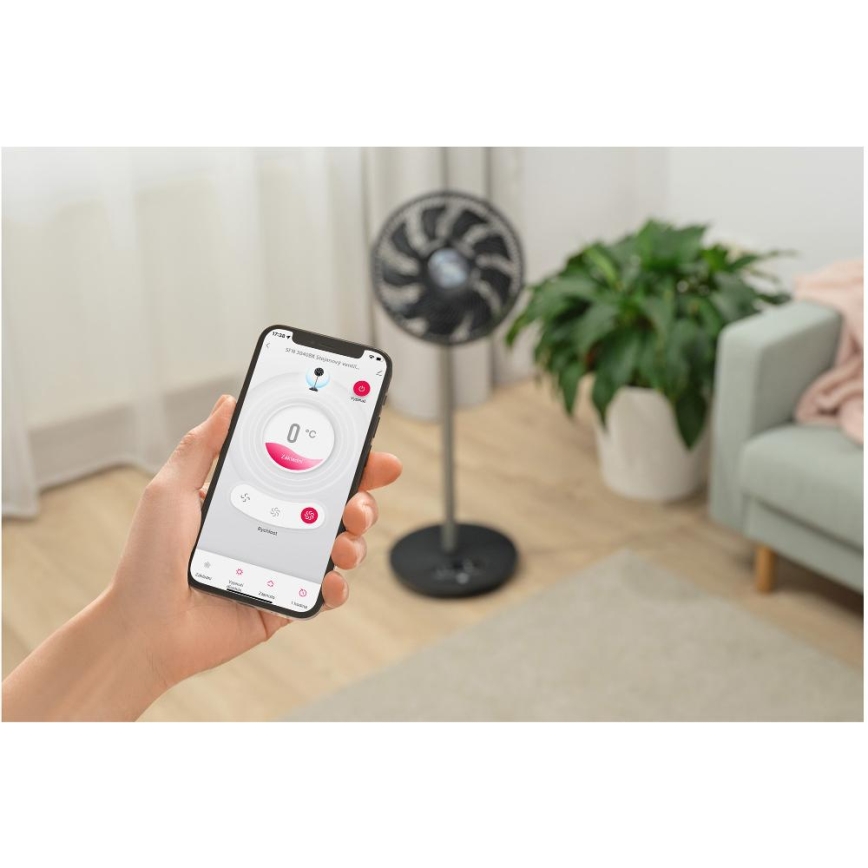 Sencor - Подов вентилатор 3D UltraSilent 26W/230V Wi‑Fi черен + дистанционно управление