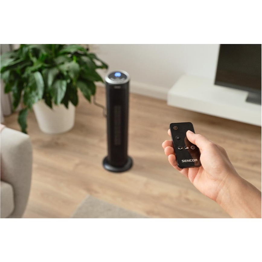 Sencor - Вентилатор с керамичен нагревател 1300/2200W/230V черен + дистанционно управление