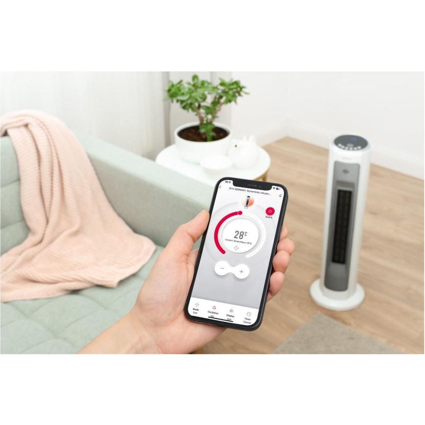 Sencor - Вентилатор с керамичен нагревател 2200W/230V Wi-Fi бял + дистанционно управление