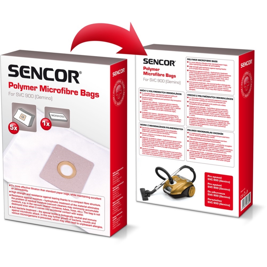 Sencor - К-кт 5бр. торбички + 1бр. микрофилтър за прахосмукачка