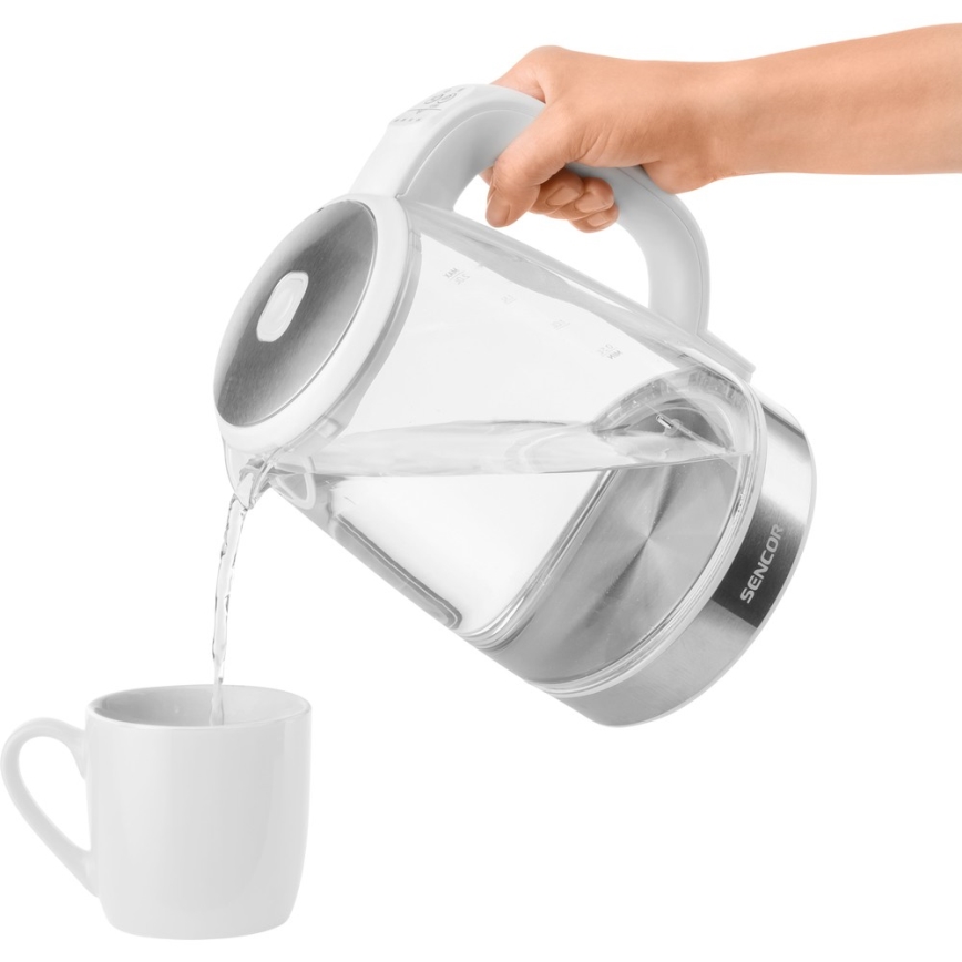 Sencor - Кана с терморегулация и LED подсветка 2 л 2200W/230V бяла