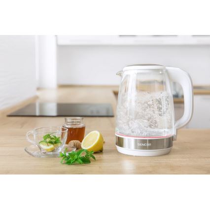 Sencor - Кана с терморегулация и LED подсветка 2 л 2200W/230V бяла