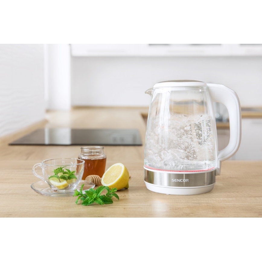 Sencor - Кана с терморегулация и LED подсветка 2 л 2200W/230V бяла