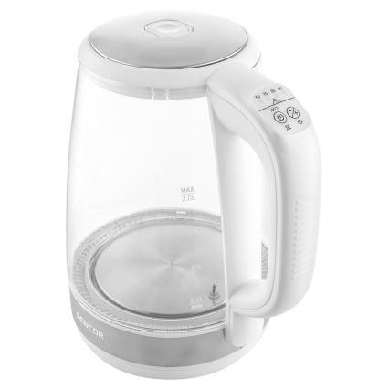 Sencor - Кана с терморегулация и LED подсветка 2 л 2200W/230V бяла